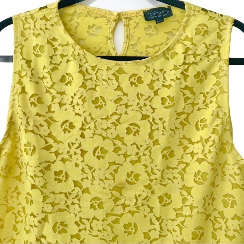 Topshop Floral Yellow Lace Tank Top Blouse - Picture 3 of 7